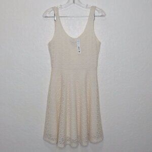 AQUA* Women's Sleeveless Fully Lined Ivory Sheer‎ Floral Midi Dress~ Size Small